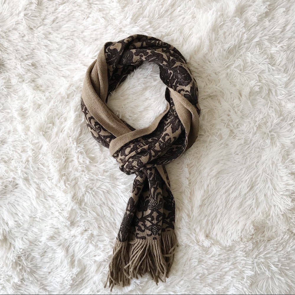 Long reversible scarf tan/tan and brown floral